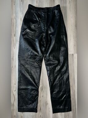 Women’s August Silk Vintage High Waisted Black Leather Straight Leg Pants 6